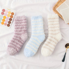 3 Pairs 5 Pairs Plus Size Striped Pattern Soft Fuzzy Socks Set Women's Plush War