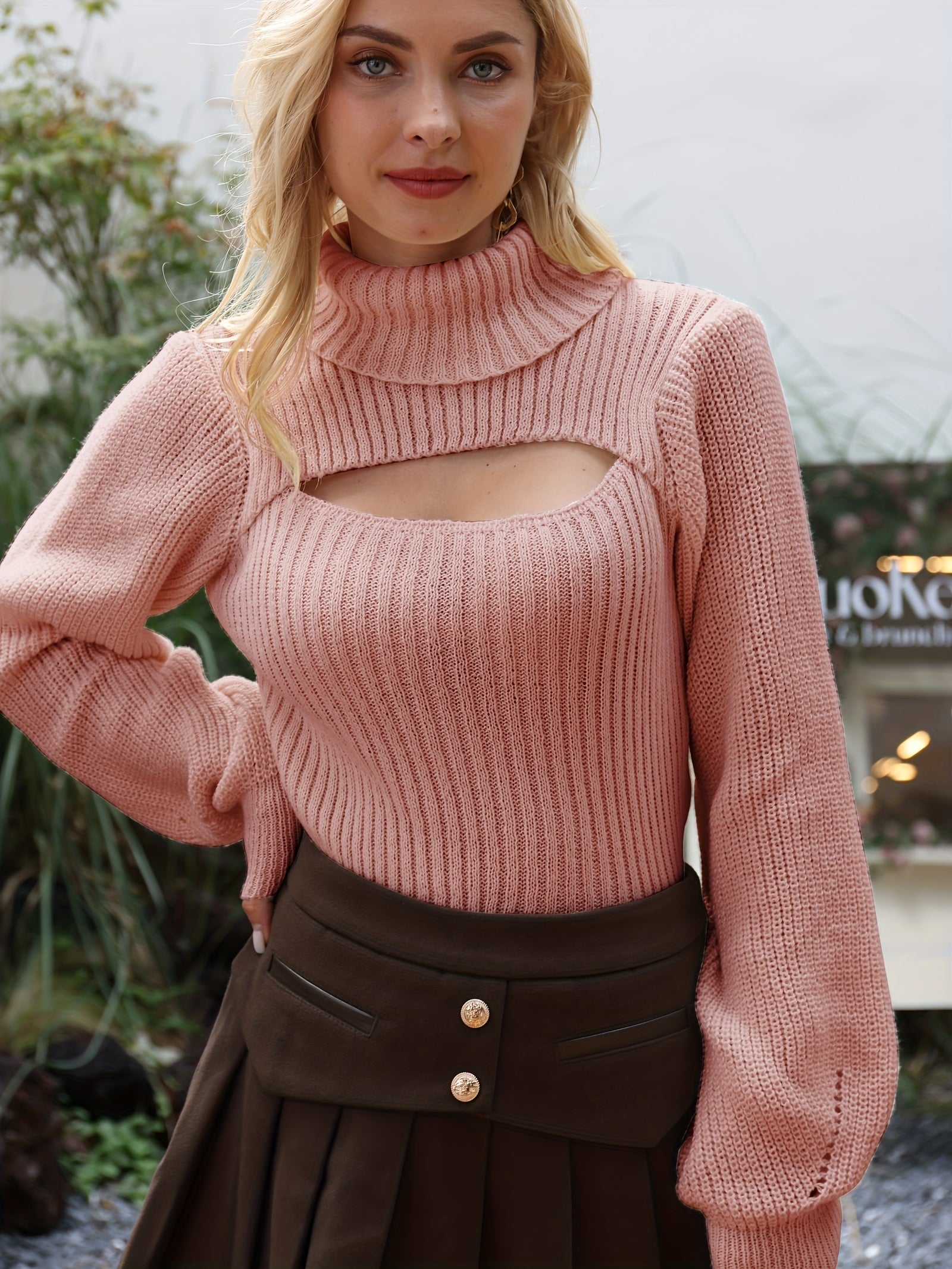 Sexy High Neck Cut Out Sweater for Women