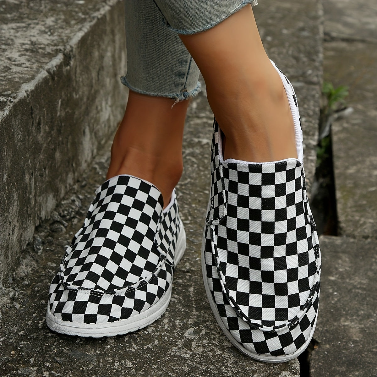 Women's Plaid Slip On Sneakers Outdoor Shoes