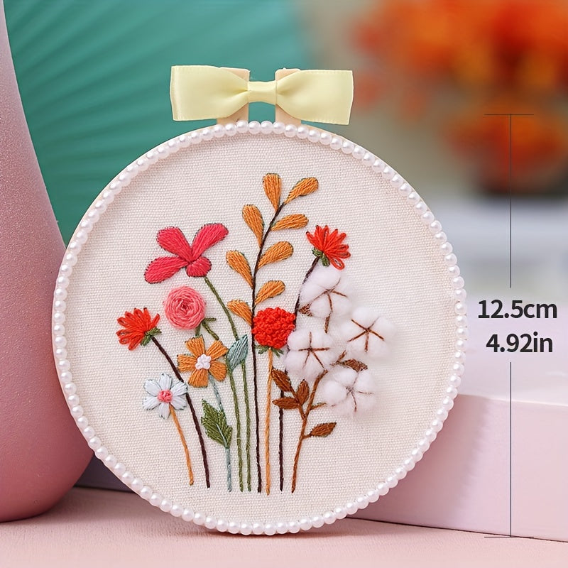Plant Flower Embroidery Cross Stitch DIY Material Bag Set