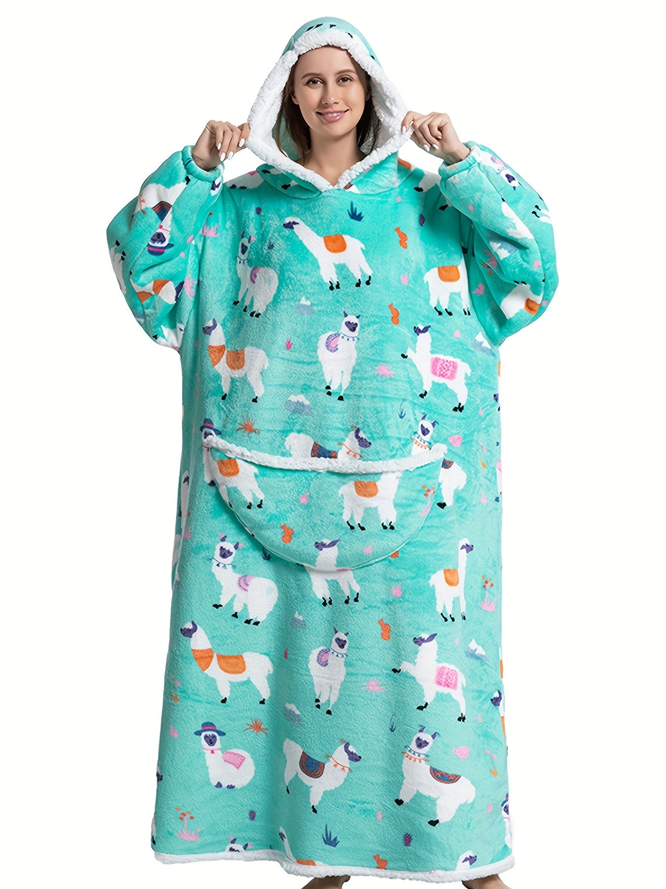 Raccoon Pattern Sherpa Fleece Hooded Long Robe