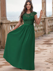 Solid Contrast Lace Maxi Party Dress Women's Clothing