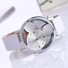 Girls Hollow Out Mouse Quartz Watch Faux Leather Band Holiday Birthday Gift