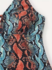 Sexy Swimsuit Women's Snake Print Cut Out One Piece