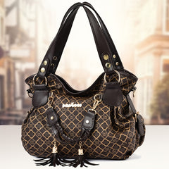 Floral Print Shoulder Bag Tassel Decor Faux Leather Purse