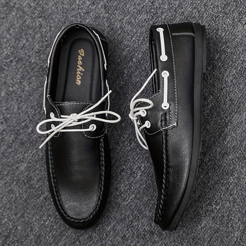 Men's Casual Solid Lace up Loafer Shoes Outdoor Anti skid Soft Sole Boat Shoes