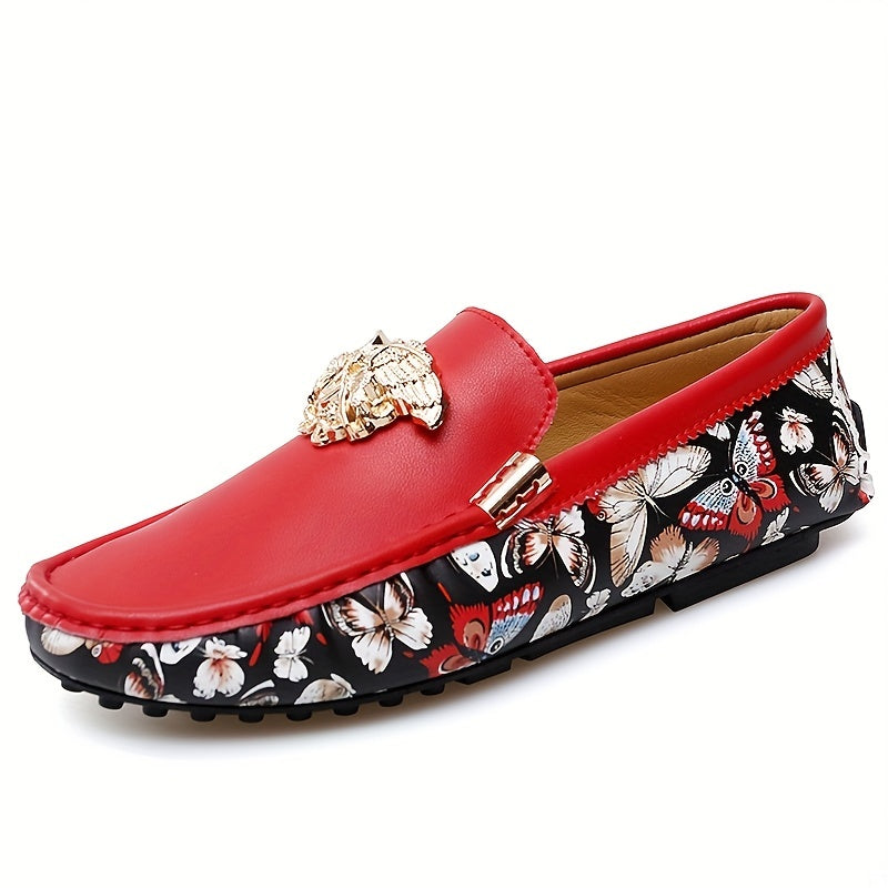 Men's Floral Print Slip On Loafers Smart Casual Dress Up Shoes