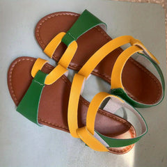 Women's Contrast Flat Sandals Hook & Loop Strap Lightweight Beach Sandals