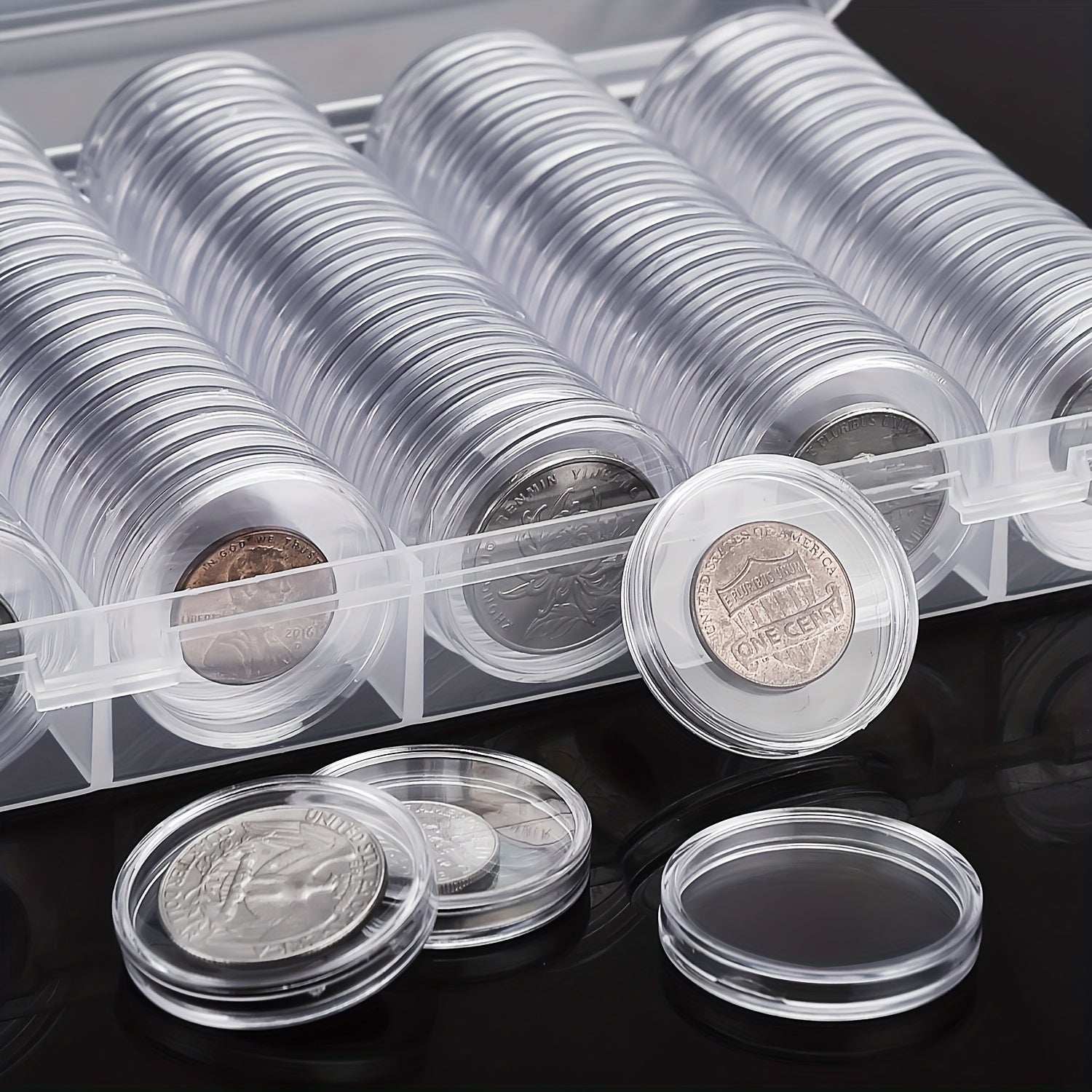 100pcs Coin Storage box 30mm Round Plastic Holder Organizer for Coin Collection