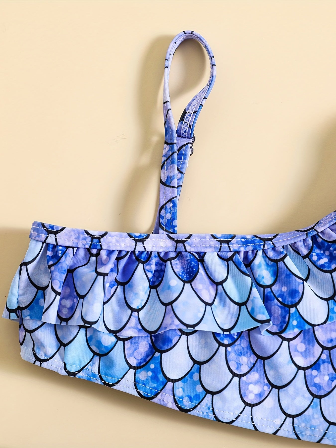 Mermaid One Shoulder Suspenders Split Swimsuit Set