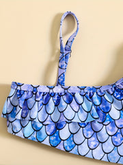 Mermaid One Shoulder Suspenders Split Swimsuit Set