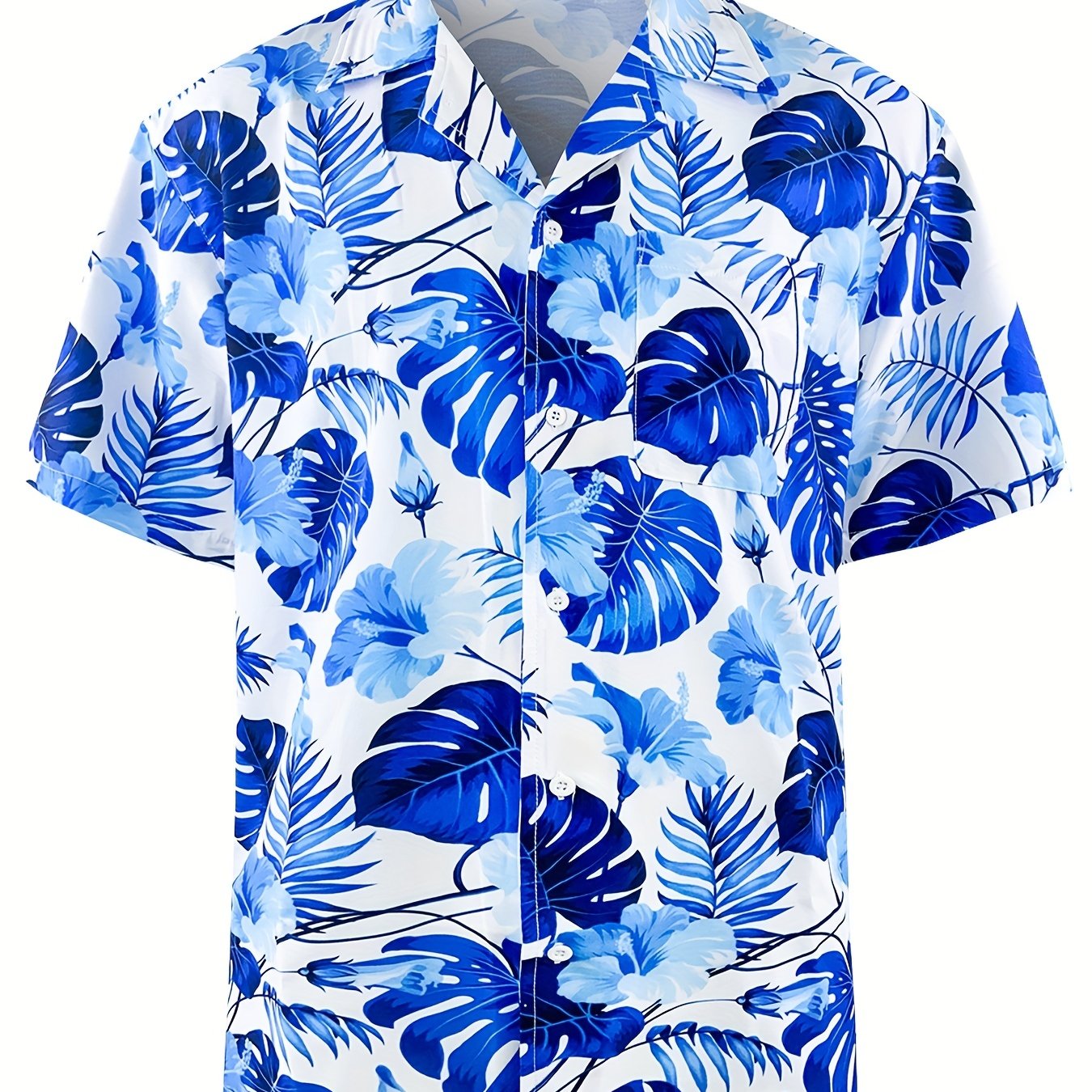 Tropical Leaf Print Men's Hawaiian Shirt Casual Short Sleeve Summer Vacation Top