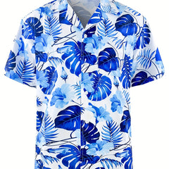 Tropical Leaf Print Men's Hawaiian Shirt Casual Short Sleeve Summer Vacation Top