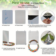 Bird Stand Rope Perch With Mirror Toy For Parrot
