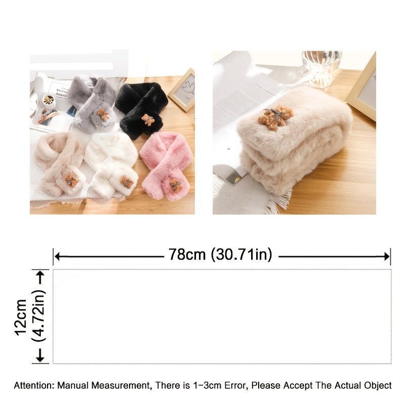 Women's Faux Pearl Rabbit Fur Bow Bear Scarf
