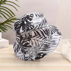 Leaf Print Bucket Hat Double Sided Outdoor Sunscreen Basin Hat