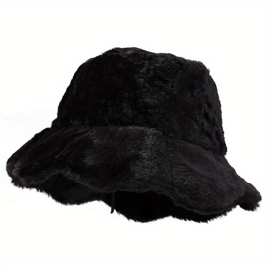 Winter Plush Warm Bucket Hat With Lotus Leaf Edge Men Women