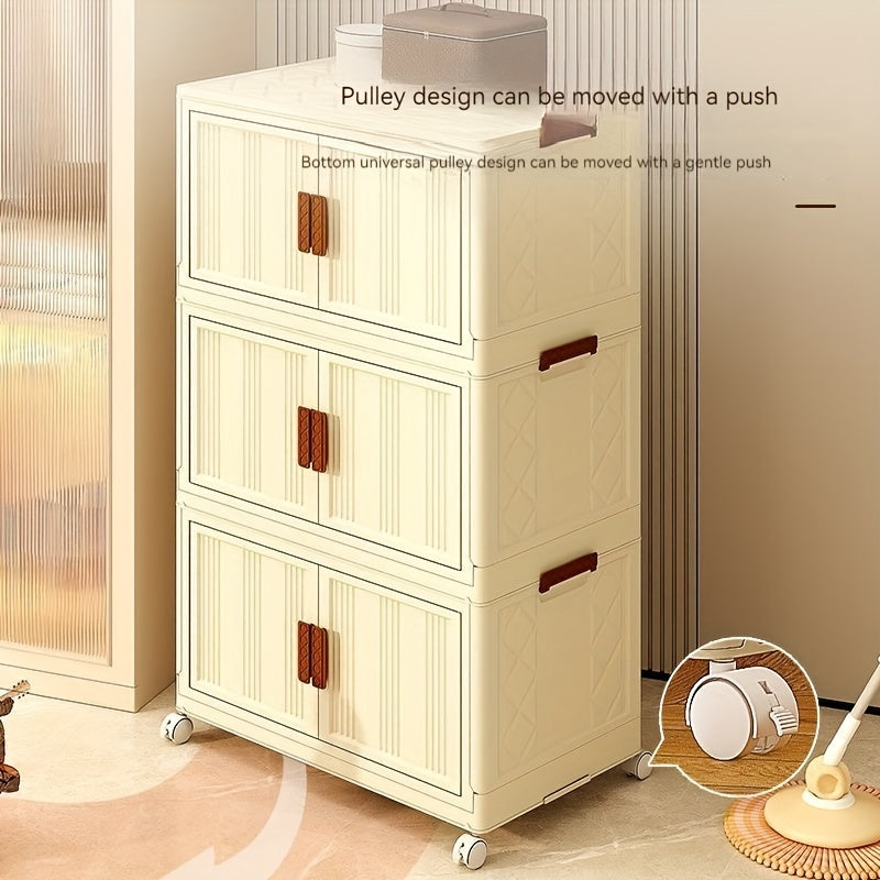 Foldable Storage Cabinet With Wheels & Doors 5 Layers