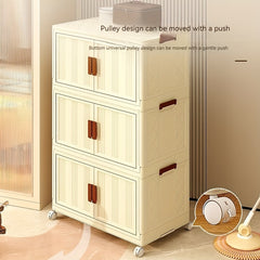 Foldable Storage Cabinet With Wheels & Doors 5 Layers