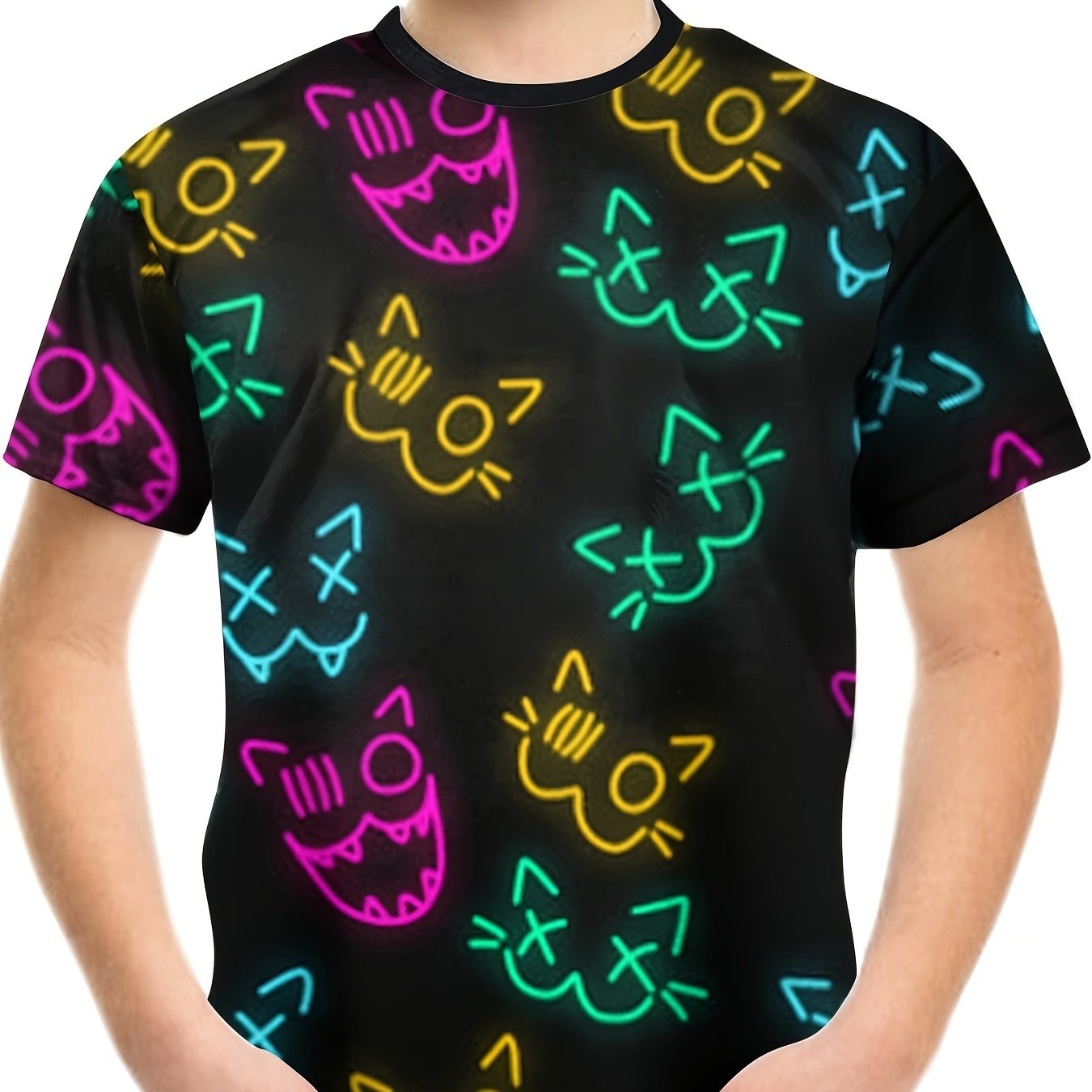 Cyberpunk Cat Print Boys Cartoon T Shirt - Kids Summer Clothes