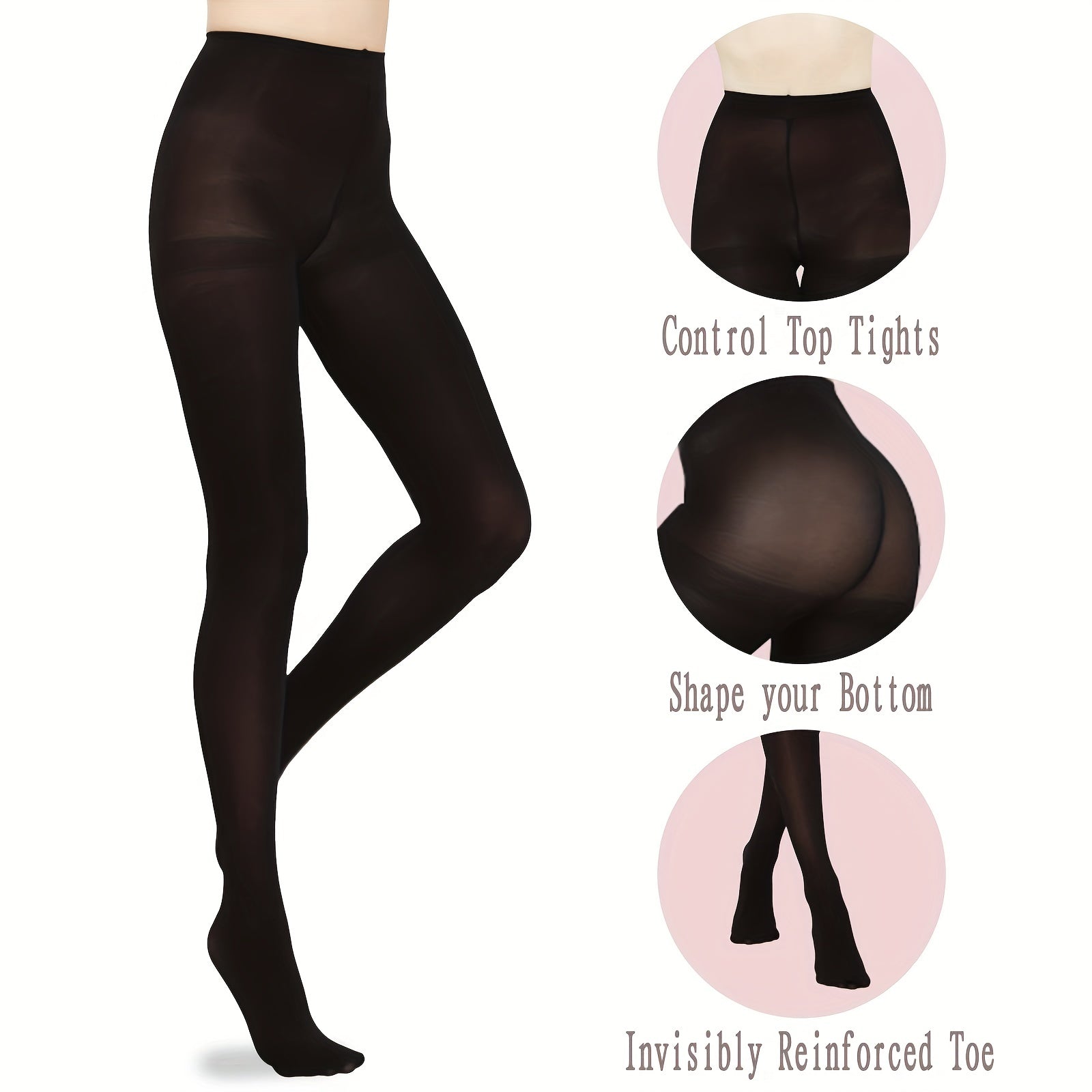 2 Pack Opaque Solid Pantyhose High Waist Slim Footed Pantyhose
