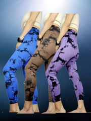 3pcs Tie Dye Butt Lifting Sports Shorts High Waist Yoga Running
