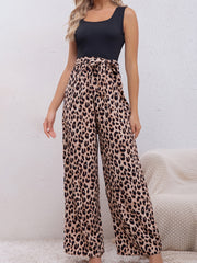 Leopard Print Wide Leg Jumpsuit Casual Women's Clothing