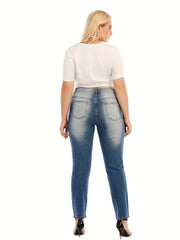 Washed Ripped Button Fly High Stretch Jeans