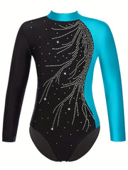 Girls' Long Sleeve High Neck Gymnastic Jumpsuit