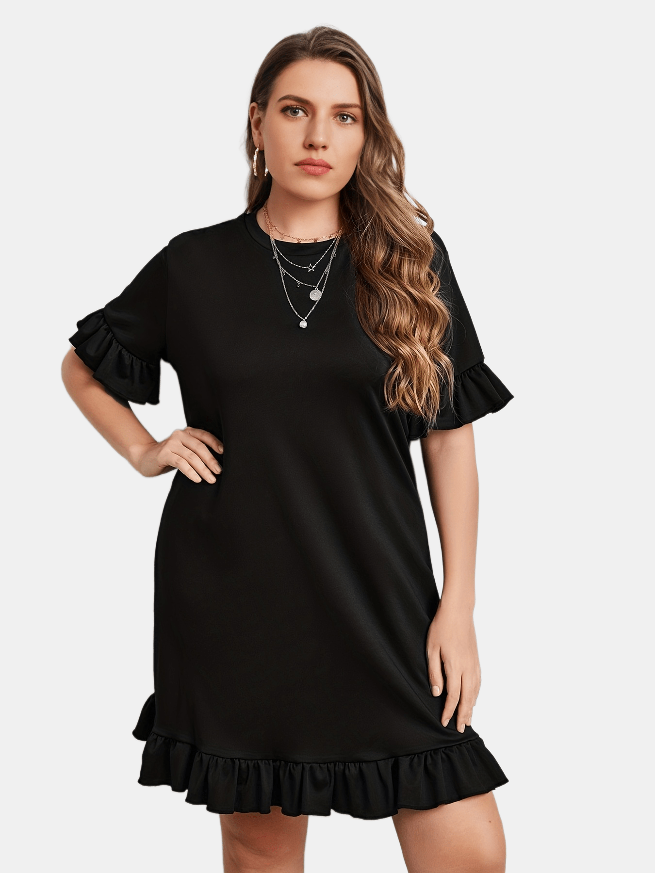 Casual Dress Women's Plus Plain Ruffle Trim Short Sleeve