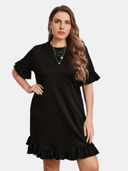 Casual Dress Women's Plus Plain Ruffle Trim Short Sleeve
