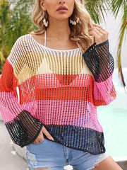 Hollow Out Shirt Multicolored Cover Up Top