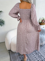 Floral Print Squared Neck Maxi Dress Puff Sleeve Slim Waist Ruched