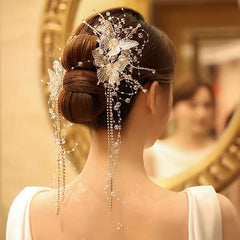 Crystal Butterfly Bridal Hair Clip with Tassel