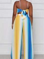 Women's Ombre Print Tie Back Crop Cami Top & Wide Leg Pants Set