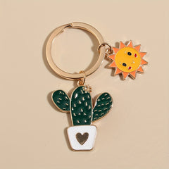 Cartoon Sun Cactus Flower Keychain Key Ring Purse Bag Backpack Car Key Charm