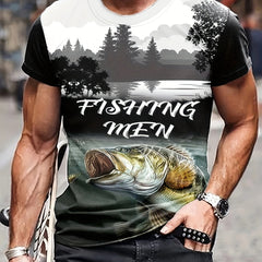 Fish Print Men's Short Sleeve T-shirt Graphic Tee Summer Clothes