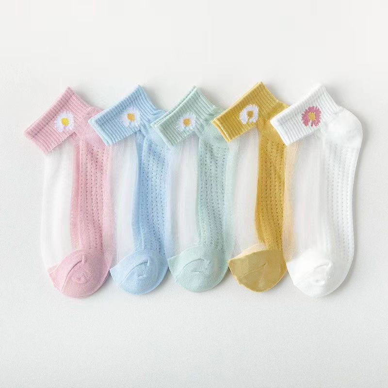 5 Pairs Floral Print Socks Lightweight Breathable Women's Stocking