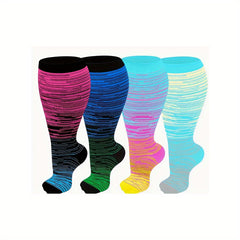 4 Pairs Plus Size Compression Stockings 10-15 mmHg Extra Wide Calf