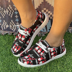 Women's Christmas Hat Pattern Flat Skate Shoes Lightweight Walking Shoes