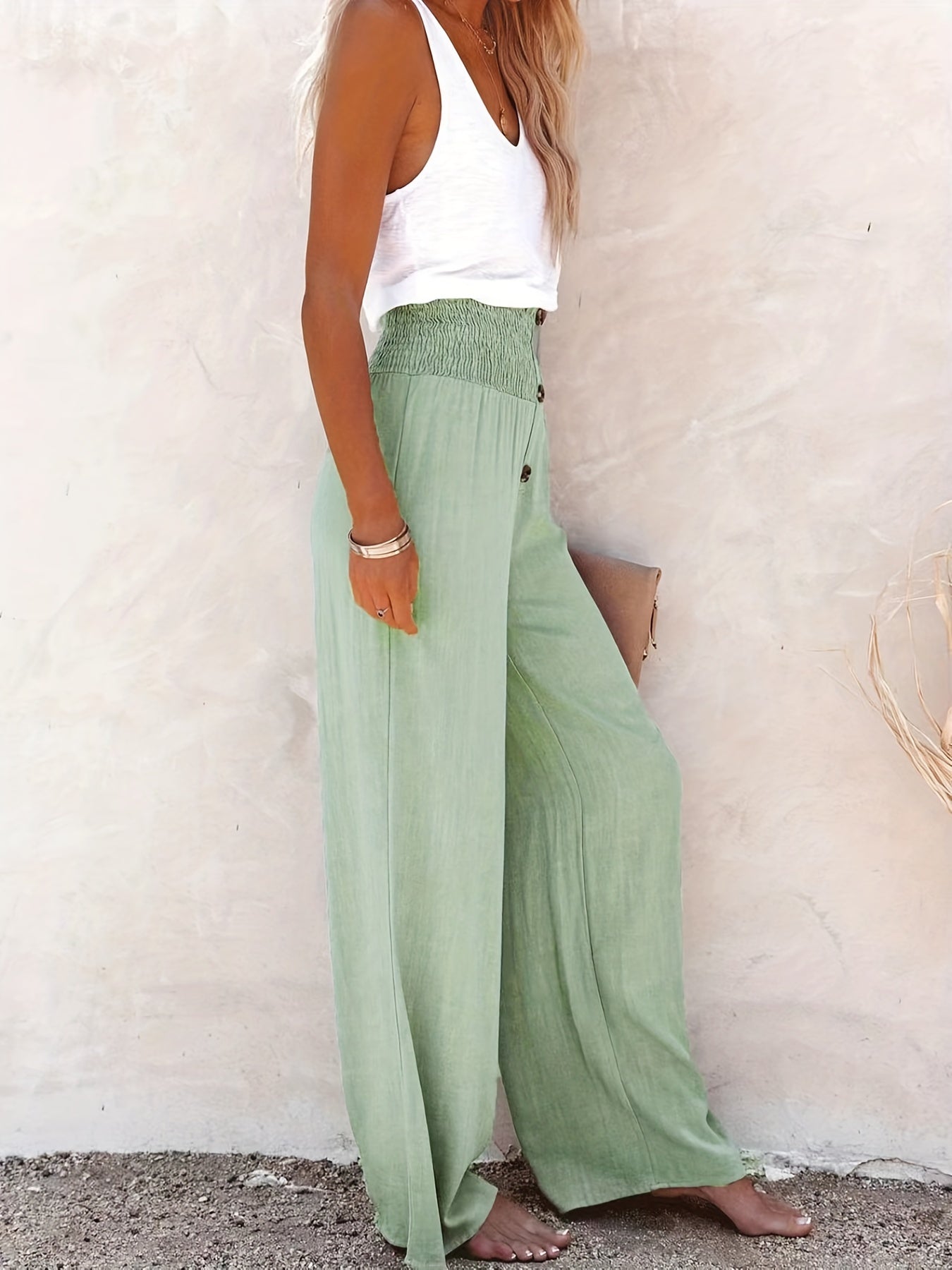 Smocked Waist Wide Leg Pants Casual Pants For Summer