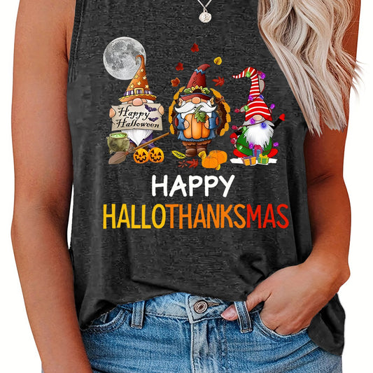 Casual Tank Top Women's Plus Halloween Merry Christmas Happy Hallothan