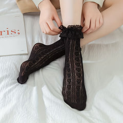 Breathable Heart Pattern Hollow Semi Sheer Short Stockings