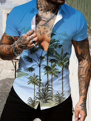 Coconut Tree Print Men's Casual Short Sleeve Shirt