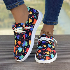 Women's Heart Pattern Low Canvas Shoes Lightweight Walking Shoes