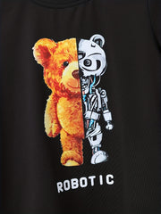 Boys Robotic Bear Outfit Round Neck T shirt & Shorts Kids Summer Clothes
