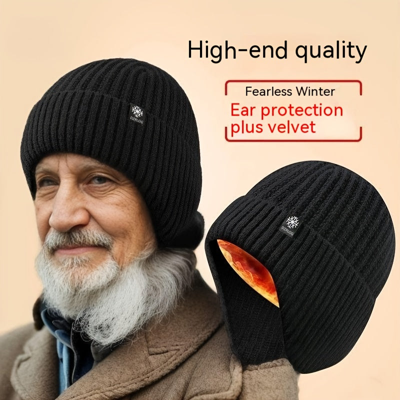 Men's Warm Velvet Lined Beanie Hat Set for Winter