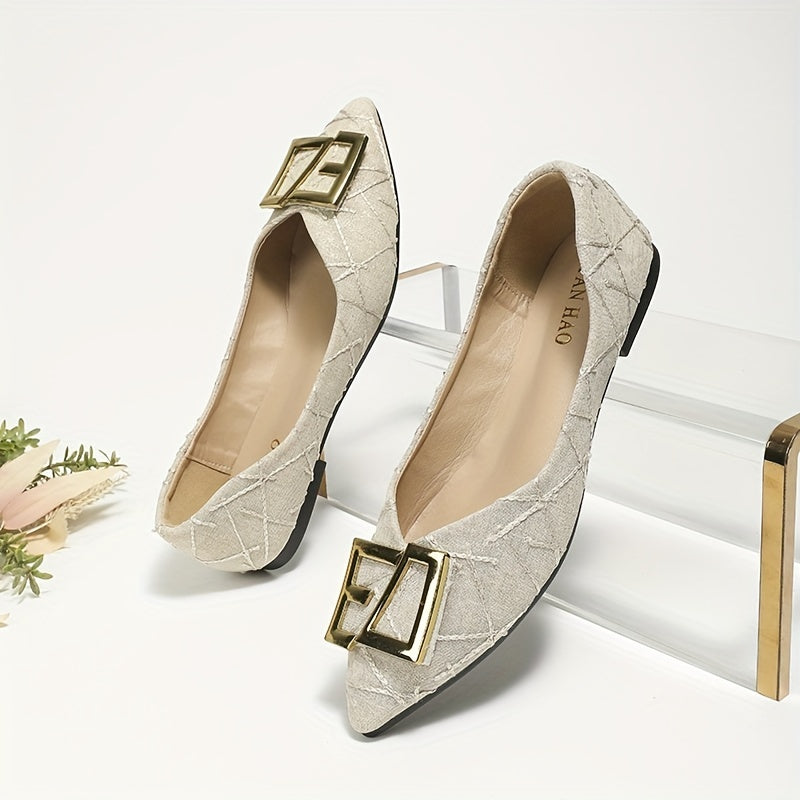 Women's Pointed Toe Ballet Flats Metal Decor Slip On Shoes