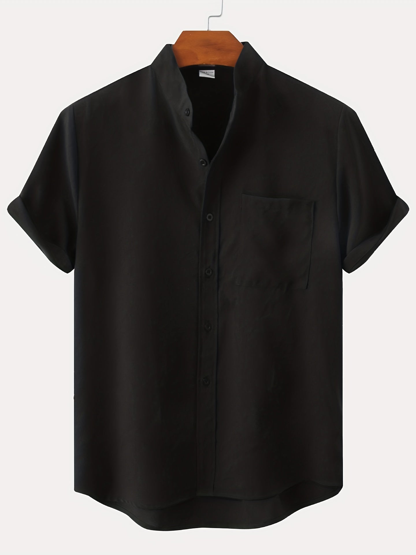 Men's Short Sleeve Stand Collar Shirt - Casual Button Up for Summer