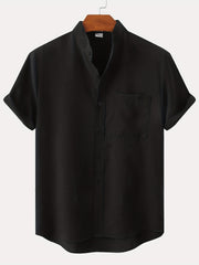 Men's Short Sleeve Stand Collar Shirt - Casual Button Up for Summer